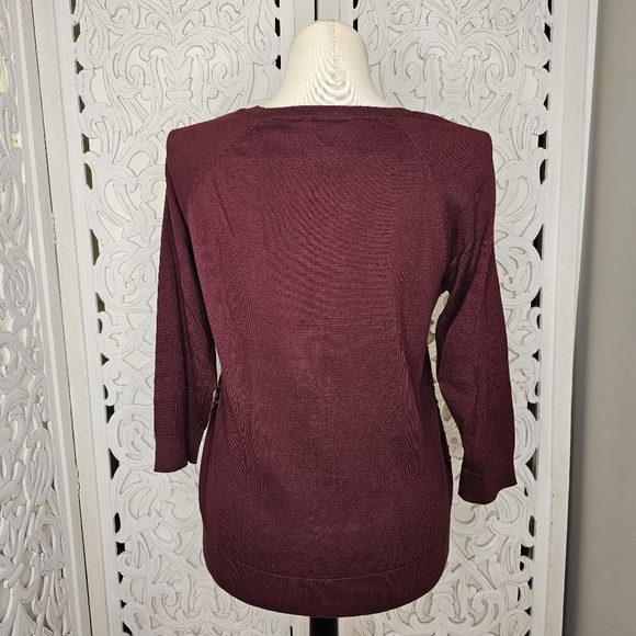 LOFT Burgundy Sequin Front Cotton Sweater Women’s Size L - Picture 5 of 11